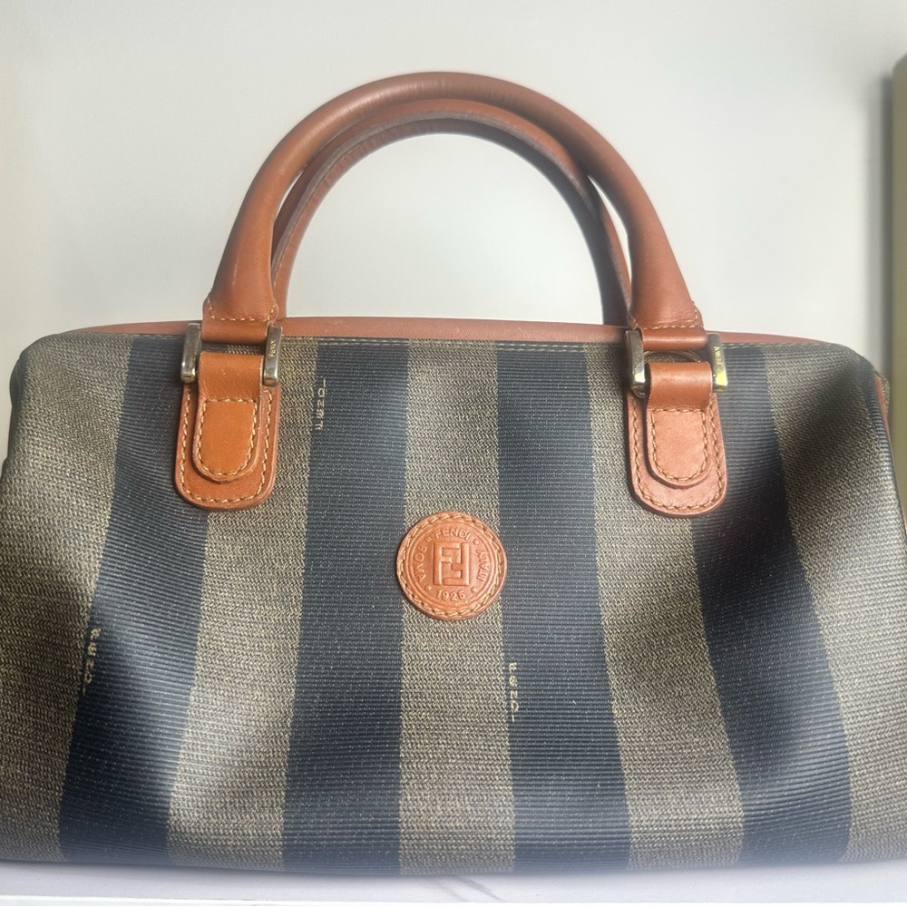 👜 Vintage Fendi Stripe Boston Bag | Classic Monogram Canvas + Leather Trim